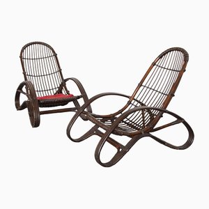 Italian Guinea Cane Wicker Armchairs, 1960s, Set of 2-JQO-1431754