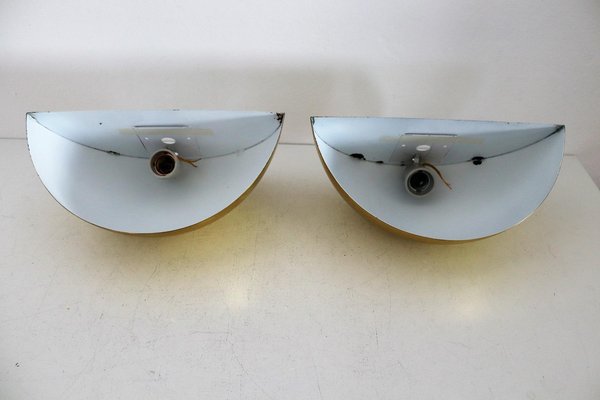 Italian Half Moon Wall Sconces in Brass, 1960s, Set of 2-VNE-997491