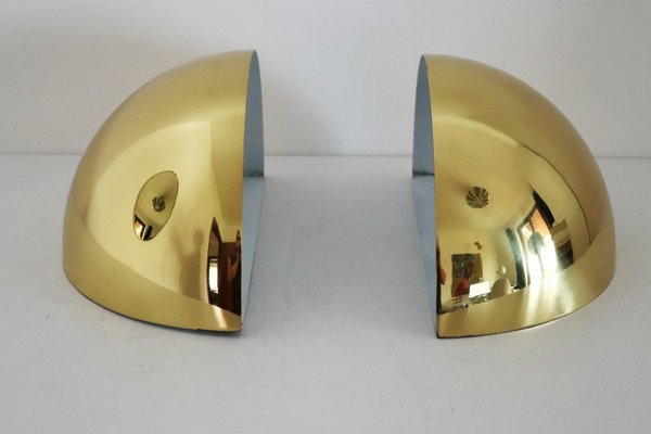 Italian Half Moon Wall Sconces in Brass, 1960s, Set of 2-VNE-997491