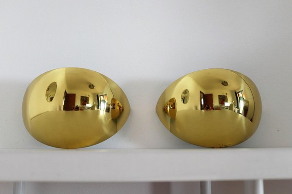 Italian Half Moon Wall Sconces in Brass, 1960s, Set of 2-VNE-997491