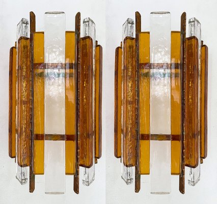 Italian Hammered Glass and Gilt Wrought Iron Sconces from Longobard, 1970s, Set of 2-FUE-1454610