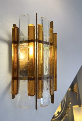 Italian Hammered Glass and Gilt Wrought Iron Sconces from Longobard, 1970s, Set of 2-FUE-1454610