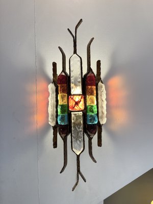 Italian Hammered Glass and Gilt Wrought Iron Sconces from Longobard, 1970s, Set of 2-FUE-1453858