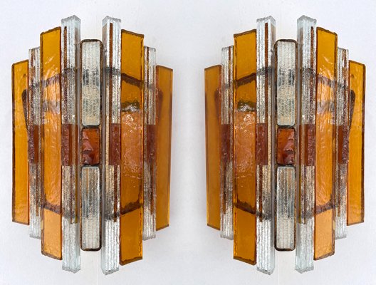 Italian Hammered Glass and Gilt Wrought Iron Sconces from Longobard, 1970s, Set of 2-FUE-1413835