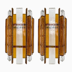 Italian Hammered Glass and Gilt Wrought Iron Sconces from Longobard, 1970s, Set of 2-FUE-1454610