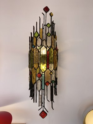 Italian Hammered Glass and Wrought Iron Sconce From Longobard, 1970s-FUE-1311956