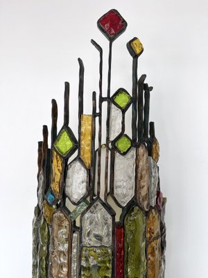 Italian Hammered Glass and Wrought Iron Sconce From Longobard, 1970s-FUE-1311956