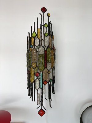 Italian Hammered Glass and Wrought Iron Sconce From Longobard, 1970s-FUE-1311956