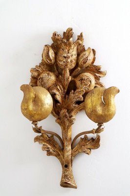 Italian Hand-Carved & Gilded Wooden Wall Relief Sconce-ESB-1376925