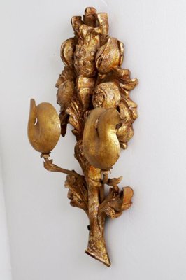 Italian Hand-Carved & Gilded Wooden Wall Relief Sconce-ESB-1376925