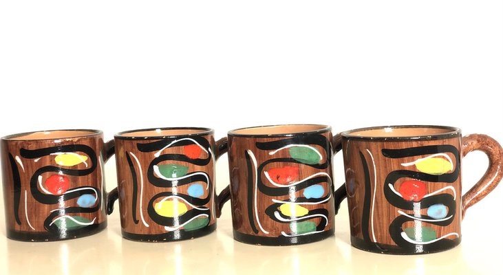 Italian Hand-Painted Ceramic Cups from Deruta, 1960s, Set of 4-FQG-1742911