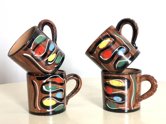 Italian Hand-Painted Ceramic Cups from Deruta, 1960s, Set of 4-FQG-1742911