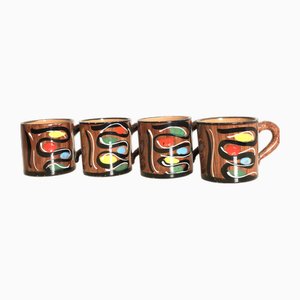 Italian Hand-Painted Ceramic Cups from Deruta, 1960s, Set of 4-FQG-1742911