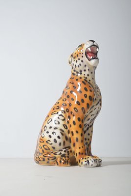 Italian Hand Painted Ceramic Leopard Sculpture, 1970s-VCR-2017598