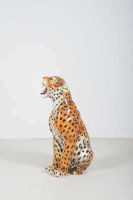 Italian Hand Painted Ceramic Leopard Sculpture, 1970s-VCR-2017598