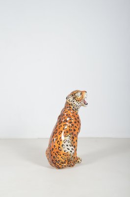 Italian Hand Painted Ceramic Leopard Sculpture, 1970s-VCR-2017598