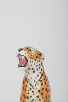 Italian Hand Painted Ceramic Leopard Sculpture, 1970s-VCR-2017598