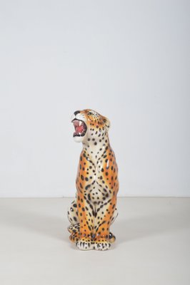 Italian Hand Painted Ceramic Leopard Sculpture, 1970s-VCR-2017598