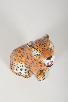 Italian Hand Painted Ceramic Leopard Sculpture, 1970s-VCR-2017598