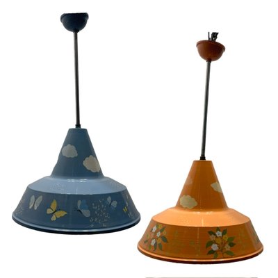 Italian Hand Painted Metal Light Pendants, 1980s, Set of 2-JJC-1776904