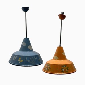 Italian Hand Painted Metal Light Pendants, 1980s, Set of 2-JJC-1776904