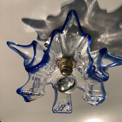 Italian Handcrafted Blue & Clear Murano Glass Wall Light or Flush Mount from Effetre Murano, 1960s-HWV-742175