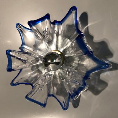 Italian Handcrafted Blue & Clear Murano Glass Wall Light or Flush Mount from Effetre Murano, 1960s-HWV-742175