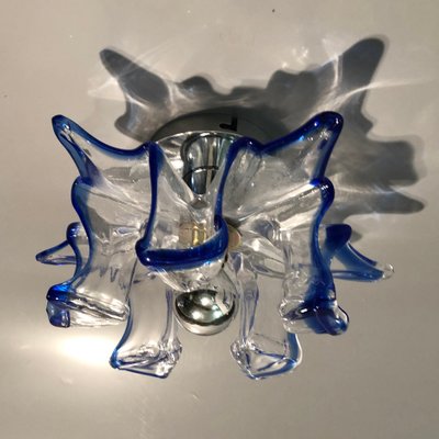 Italian Handcrafted Blue & Clear Murano Glass Wall Light or Flush Mount from Effetre Murano, 1960s-HWV-742175