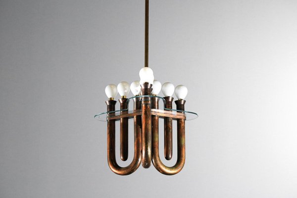 Italian Hanging Lamp in Bent Copper Tubes, 1950s-YU-1808234