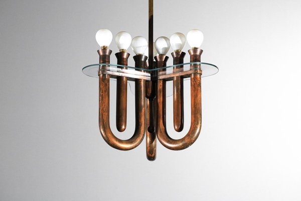 Italian Hanging Lamp in Bent Copper Tubes, 1950s-YU-1808234