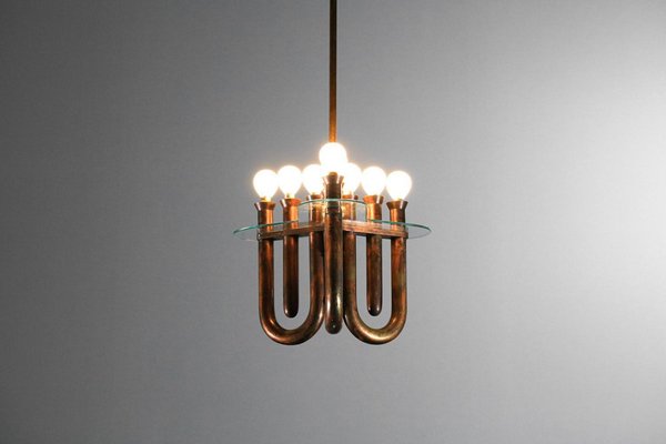 Italian Hanging Lamp in Bent Copper Tubes, 1950s-YU-1808234