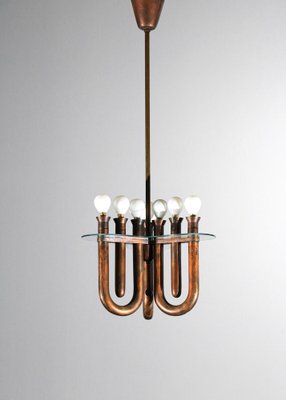 Italian Hanging Lamp in Bent Copper Tubes, 1950s-YU-1808234