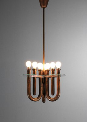 Italian Hanging Lamp in Bent Copper Tubes, 1950s-YU-1808234