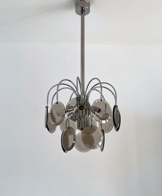 Italian Hanging Lamp with Chrome Frame & Sanded Murano Glass Panes, 1970s-VNE-1393484