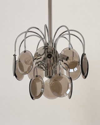 Italian Hanging Lamp with Chrome Frame & Sanded Murano Glass Panes, 1970s-VNE-1393484