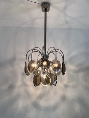 Italian Hanging Lamp with Chrome Frame & Sanded Murano Glass Panes, 1970s-VNE-1393484