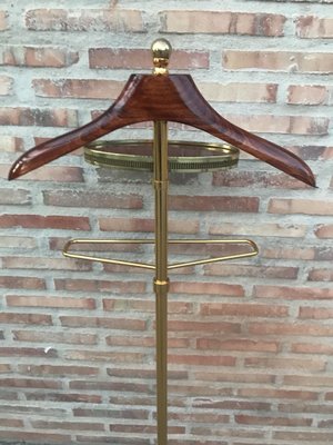 Italian Hollywood Regency Brass and Wood Valet Stand Dressboy, 1970s-NOU-742165