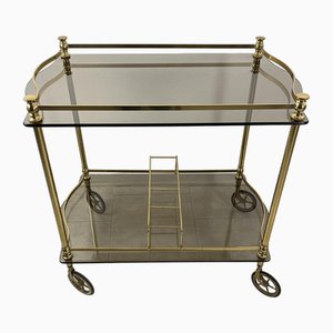 Italian Hollywood Regency Style Bar Trolley in Brass and Smoked Glass Tops, 1960s-YST-2035612