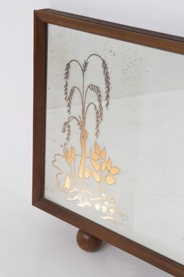 Italian Illuminated Wooden Mirror with Flowers, 1930s-RCE-1420573