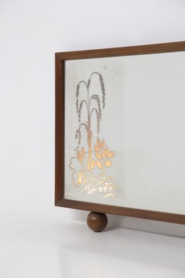 Italian Illuminated Wooden Mirror with Flowers, 1930s-RCE-1420573