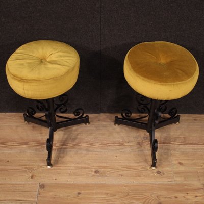 Italian Iron and Velvet Stools, 1970s, Set of 2-RP-831702