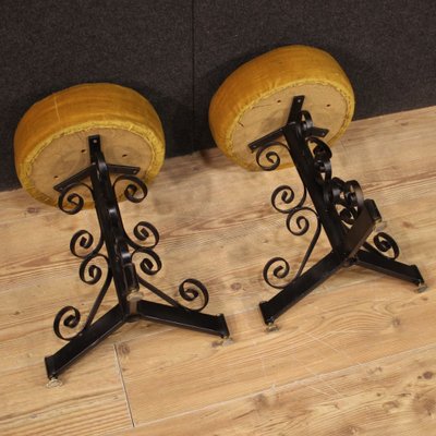 Italian Iron and Velvet Stools, 1970s, Set of 2-RP-831702