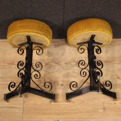 Italian Iron and Velvet Stools, 1970s, Set of 2-RP-831702