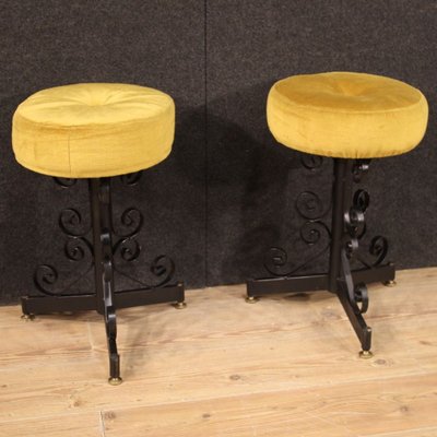 Italian Iron and Velvet Stools, 1970s, Set of 2-RP-831702