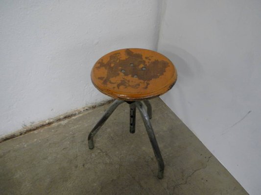 Italian Iron and Wood Stool, 1950s-WWQ-742896