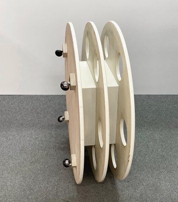 Italian Ivory White Lacquered Wood Bar Table with Bottle Holder and Wheels, 1980s-JDR-1125625