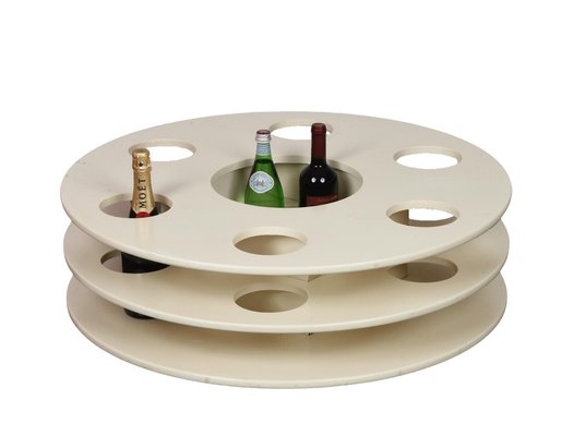 Italian Ivory White Lacquered Wood Bar Table with Bottle Holder and Wheels, 1980s-JDR-1125625