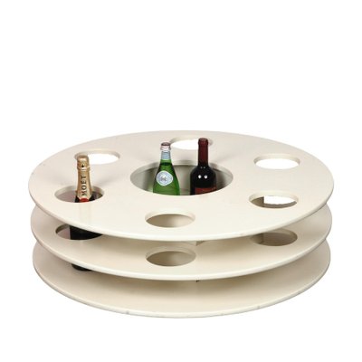 Italian Ivory White Lacquered Wood Bar Table with Bottle Holder and Wheels, 1980s-JDR-1125625