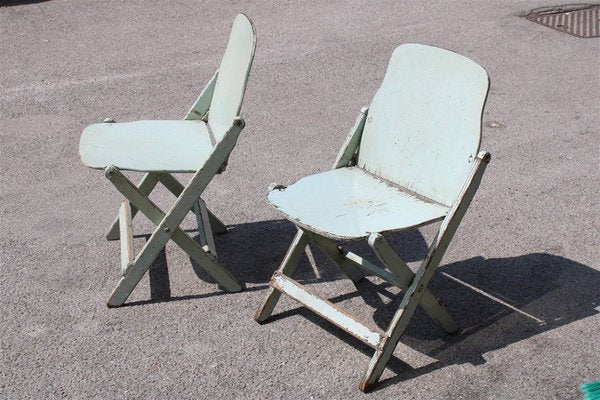 Italian Lacquered Curved Wood Folding Chairs, 1950s, Set of 2-EH-732035