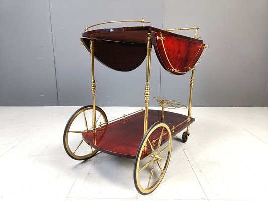 Italian Lacquered Goatskin Parchment Serving Bar Cart attributed to Aldo Tura, 1960s-IRH-2032330